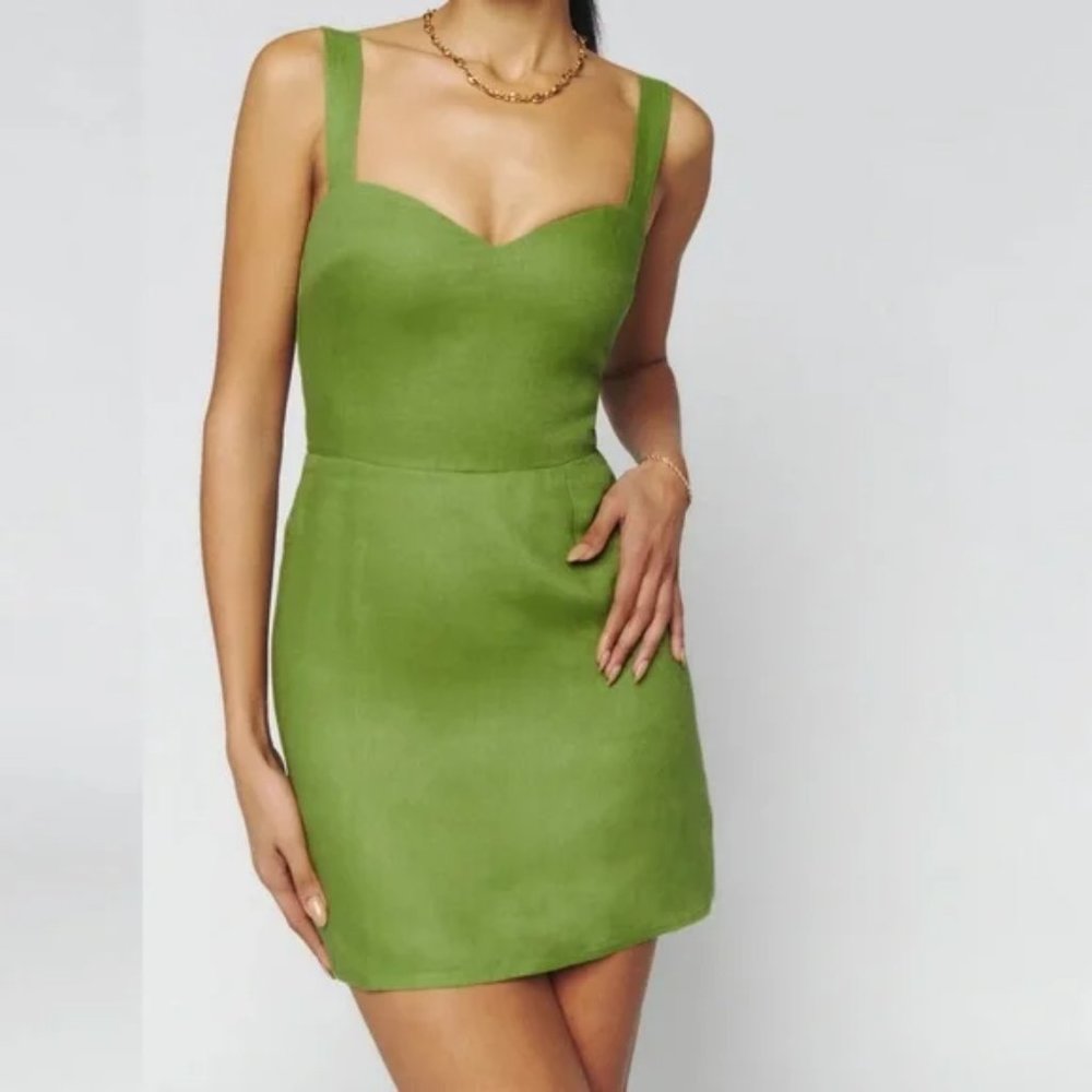 Reformation Miso Linen Dress in Green size 12 Altered Straps